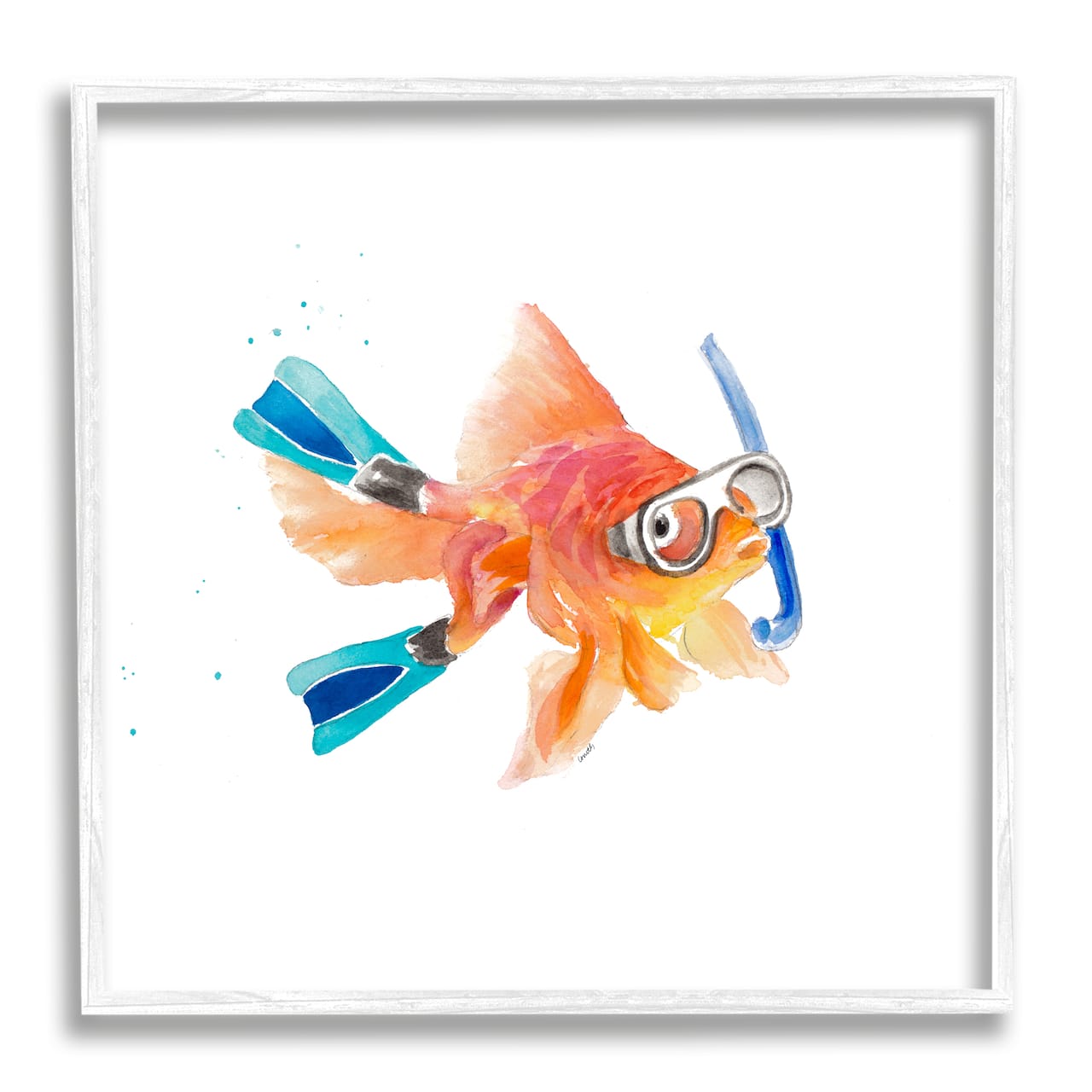 Stupell Industries Goldfish Pet Blue Snorkel Gear Funny Swimming Fish Framed Wall Art